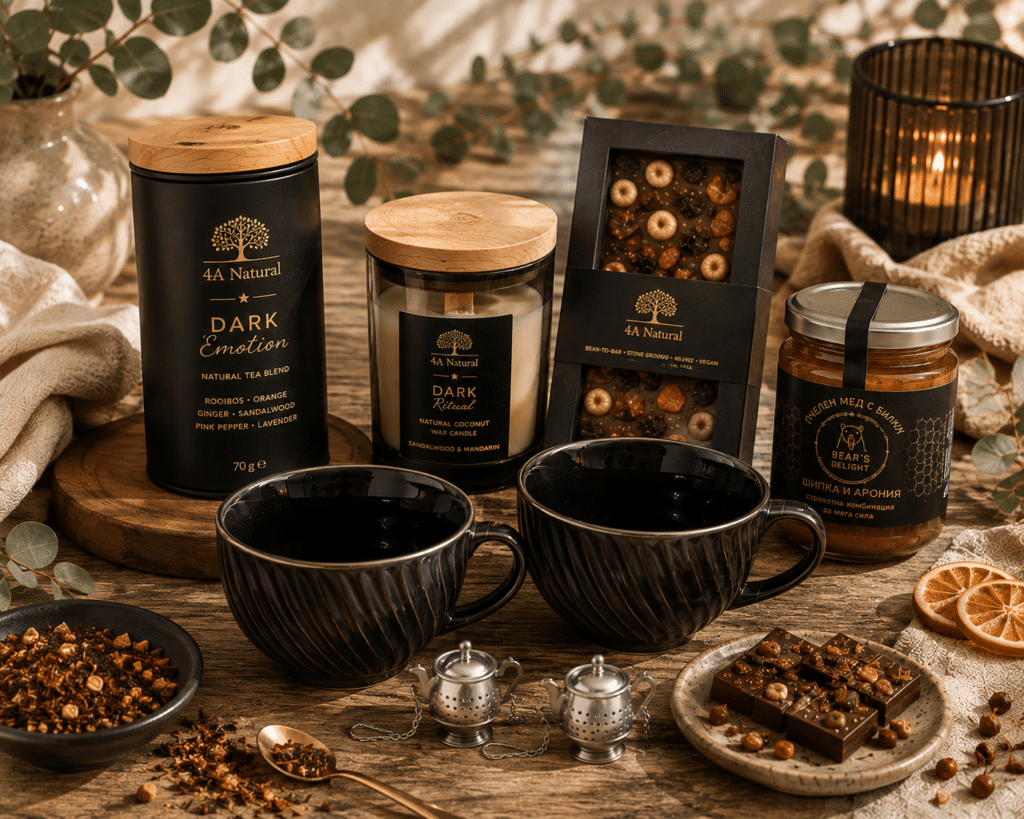 Подаръчен бутиков сет "DARK EMOTION" by 4A Natural с подарък елегантни кожени подложки