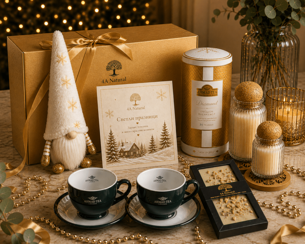Подаръчен бутиков сет "GOLD EMOTION" by 4A Natural с подарък шоколад