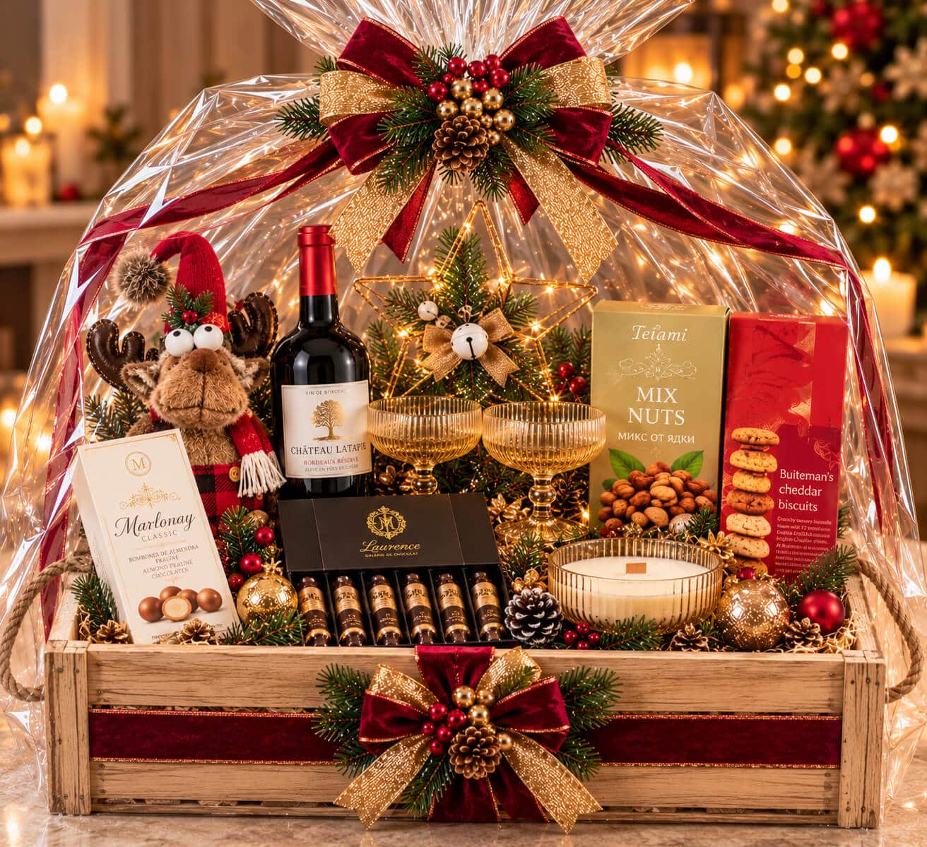 Луксозна коледна подаръчна кошница „Christmas Elegance“ by 4A Natural – с два ароматни подаръка