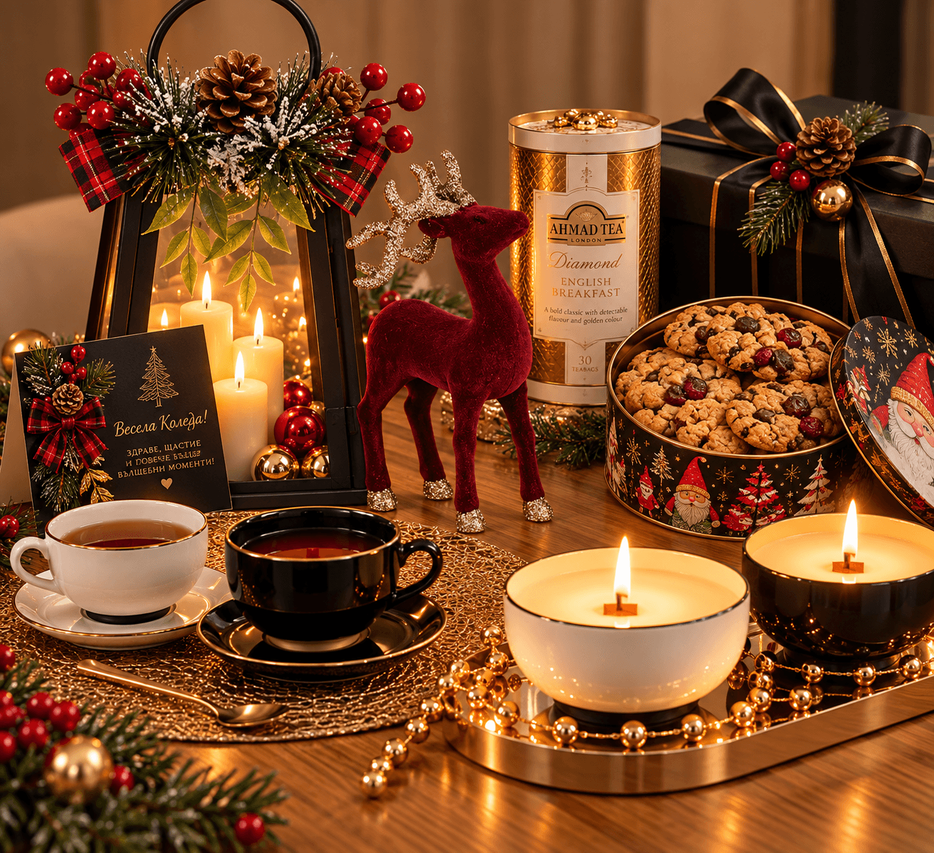Подаръчен комплект "Luxury Christmas" с подарък коледен елен от кадифе